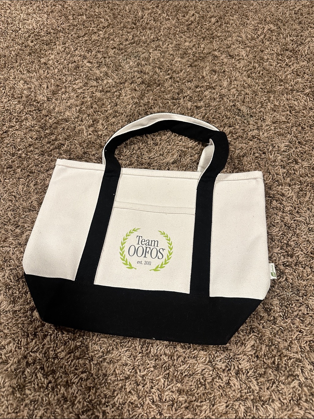 OOFOS Two-Tone Canvas Tote in White and Black with Logo